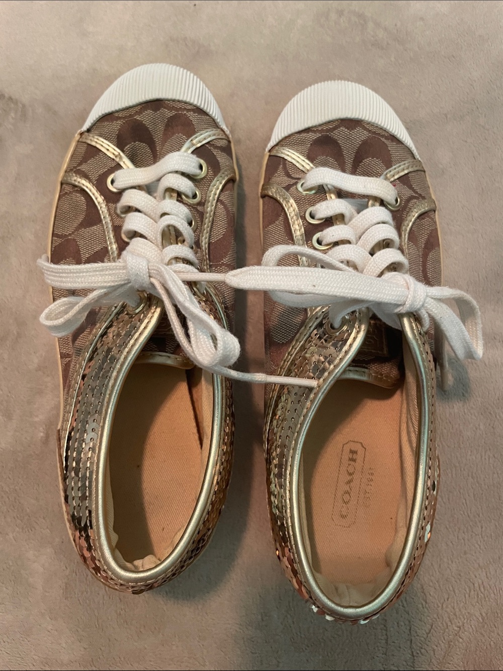 Coach Brown Signature Canvas Sneakers with Gold Trim